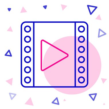 Çizgi Oynatma Video simgesi beyaz arkaplanda izole edildi. Film şeridi tabelası. Renkli taslak konsepti. Vektör İllüstrasyonu