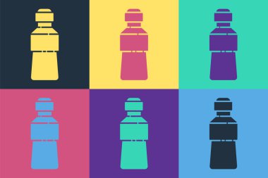 Renkli arka planda izole edilmiş bir şişe su ikonu. Soda su içme tabelası. Vektör İllüstrasyonu