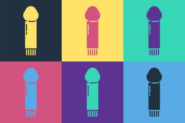 Pop art Dildo vibrator for sex games icon isolated on color background. Sex toy for adult. Vaginal exercise machines for intimate.  Vector Illustration