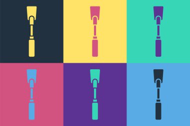 Pop Art Deri kamçı simgesi renk arkaplanında izole. Fetiş aksesuarı. Yetişkinler için seks oyuncağı. Vektör İllüstrasyonu