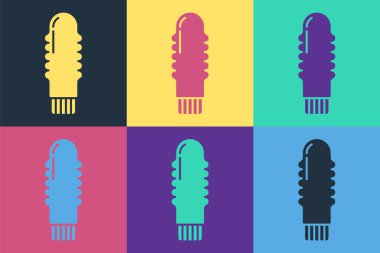 Pop art Dildo vibrator for sex games icon isolated on color background. Sex toy for adult. Vaginal exercise machines for intimate.  Vector Illustration
