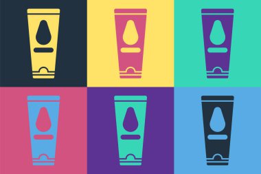 Pop Art Kişisel Kayganlaştırıcı simgesi renk arkaplanında izole edildi. Yağlama jeli. Erotik seks oyunları için krem. Paketli tüp. Vektör İllüstrasyonu