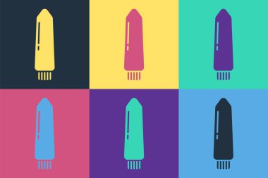 Pop art Dildo vibrator for sex games icon isolated on color background. Sex toy for adult. Vaginal exercise machines for intimate.  Vector Illustration