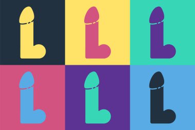 Pop art Dildo vibrator for sex games icon isolated on color background. Sex toy for adult. Vaginal exercise machines for intimate.  Vector Illustration