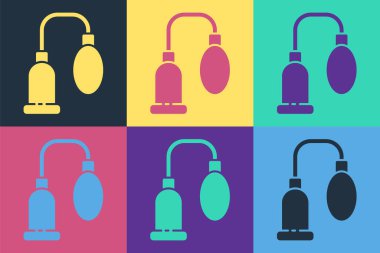 Pop art Penis pump icon isolated on color background. Penis enlarger. Sex toy for men. Vacuum pump with a blower to increase the penis.  Vector Illustration