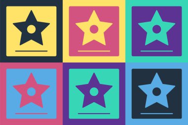 Ünlü Bulvarı ikonunda ünlü Hollywood yürüyüşü. Renkli arka planda izole edilmiş. Ünlü kaldırım, bulvar aktörü. Vektör İllüstrasyonu