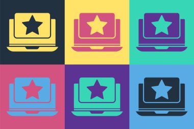 Yıldız simgesi arkaplanda izole edilmiş pop sanat dizüstü bilgisayarı. Favori, en iyi derecelendirme, ödül sembolü. Vektör İllüstrasyonu