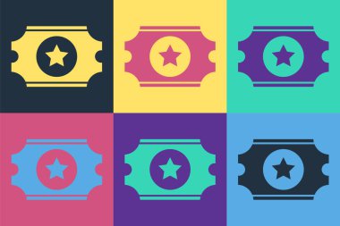 Pop art sinema bileti ikonu renk arka planında izole edildi. Vektör İllüstrasyonu