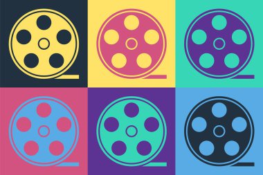 Pop Art Film makarası ikonu renk arkaplanında izole edilmiş. Vektör İllüstrasyonu