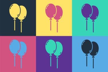 Renkli arka planda izole edilmiş kurdele ikonu olan pop sanat balonları. Mutlu Paskalyalar. Vektör İllüstrasyonu