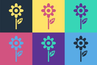 Pop Art Flower simgesi renk arkaplanında izole edildi. Vektör İllüstrasyonu