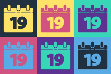 Mutlu Paskalya ikonlu pop sanat takvimi renk arkaplanında izole edilmiş. İlkbahar Hristiyan bayramı sembolü. Vektör İllüstrasyonu