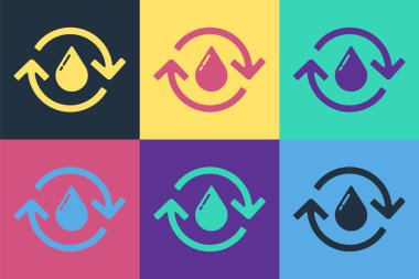Pop Art Geri Dönüşüm Temiz Su simgesi Renk arkaplanında izole. İşaret geri dönüşümlü bir damla su. Vektör İllüstrasyonu