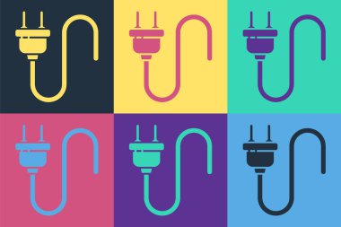 Pop Art Electric buji simgesi renk arkaplanında izole edildi. Bağlantı kavramı ve elektriğin kesilmesi. Vektör İllüstrasyonu