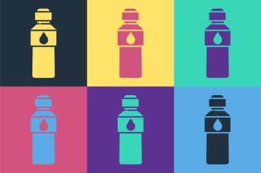 Renkli arka planda izole edilmiş bir şişe su ikonu. Soda su içme tabelası. Vektör İllüstrasyonu