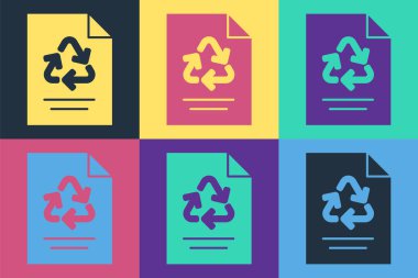 Renkli arka planda izole edilmiş geri dönüşüm simgesine sahip Pop Art Paper. Vektör İllüstrasyonu