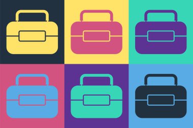 Pop Art Toolbox simgesi renk arkaplanında izole edildi. Alet kutusu tabelası. Vektör İllüstrasyonu