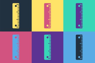 Pop Art Ruler simgesi renk arkaplanında izole edildi. Düz sembol. Vektör İllüstrasyonu