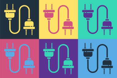 Pop Art Electric buji simgesi renk arkaplanında izole edildi. Bağlantı kavramı ve elektriğin kesilmesi. Vektör İllüstrasyonu