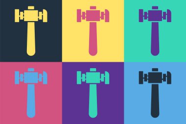 Pop Art Hammer simgesi renk arkaplanında izole edildi. Tamir için bir araç. Vektör İllüstrasyonu