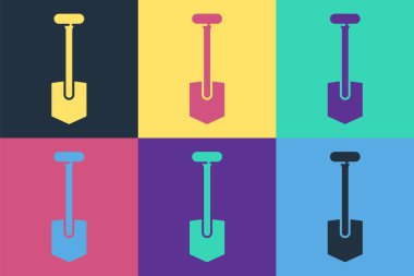 Pop Art Shovel simgesi renk arkaplanında izole edildi. Bahçe aletleri. Bahçecilik, tarım, çiftçilik aleti. Vektör İllüstrasyonu