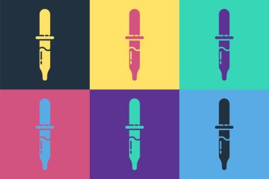 Pop Art Pipette simgesi renk arkaplanında izole edilmiş. Tıbbi elementler, kimya laboratuarı ekipmanları. Tıp sembolü. Vektör İllüstrasyonu