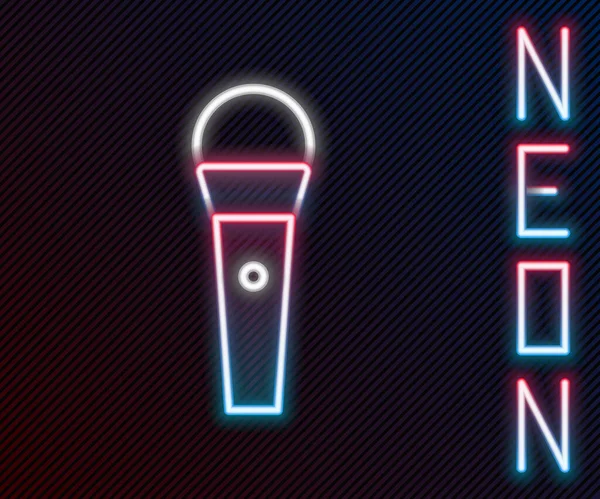 Leuchtendes Neonfarbenes Karaoke Symbol Auf Schwarzem Hintergrund Mikrofon Und Monitor — Stockvektor
