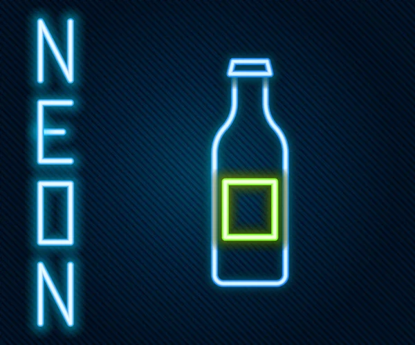 Gloeiende Neon Lijn Bier Fles Pictogram Geïsoleerd Zwarte Achtergrond Kleurrijk — Stockvector