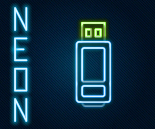 Gloeiende Neon Lijn Usb Flash Drive Icoon Geïsoleerd Zwarte Achtergrond — Stockvector