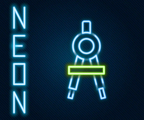Glödande Neon Linje Ritning Kompass Ikon Isolerad Svart Bakgrund Kompasserar — Stock vektor