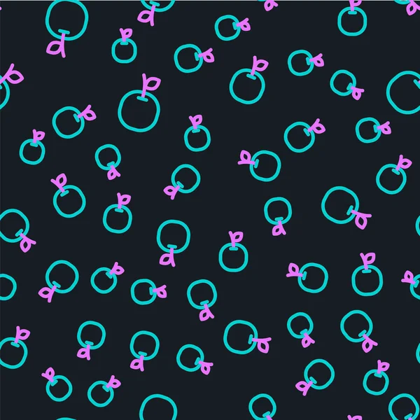 Çizgi Elması simgesi siyah arkaplanda kusursuz desen izole etti. Yaprak sembollü meyve. Vektör İllüstrasyonu