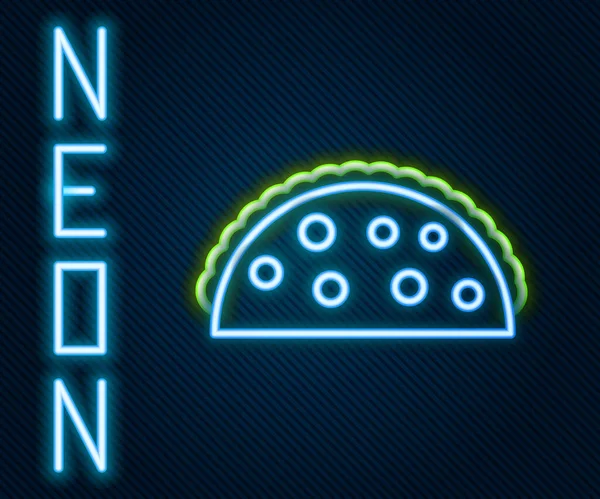 Glödande Neon Linje Taco Med Tortilla Ikon Isolerad Svart Bakgrund — Stock vektor