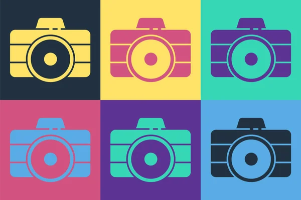 Pop Art Fotokamera Symbol Isoliert Auf Farbigem Hintergrund Ikone Der — Stockvektor