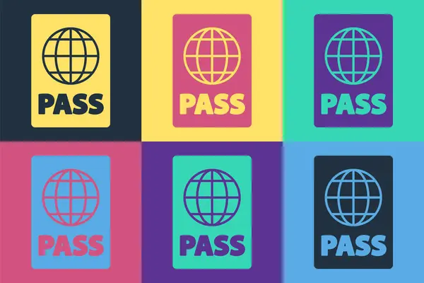 Pop Art Pasaporte Con Icono Datos Biométricos Aislados Fondo Color — Archivo Imágenes Vectoriales