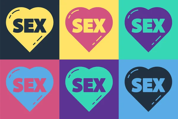Pop Art Heart Text Sex Icon Isolated Color Background Adults — Stock Vector