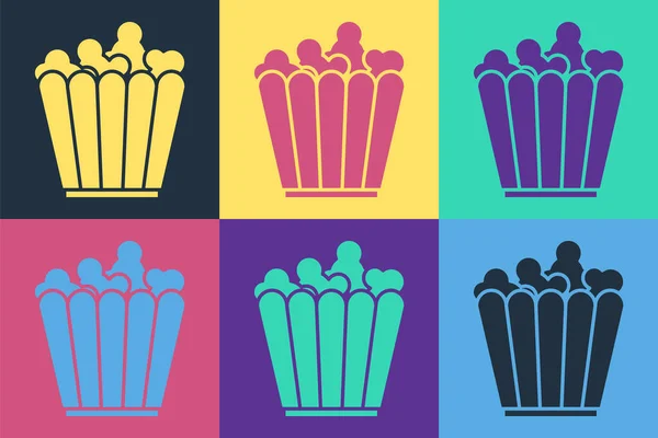 Pop Art Popcorn Pappschachtel Icon Isoliert Auf Farbigem Hintergrund Popcorn — Stockvektor