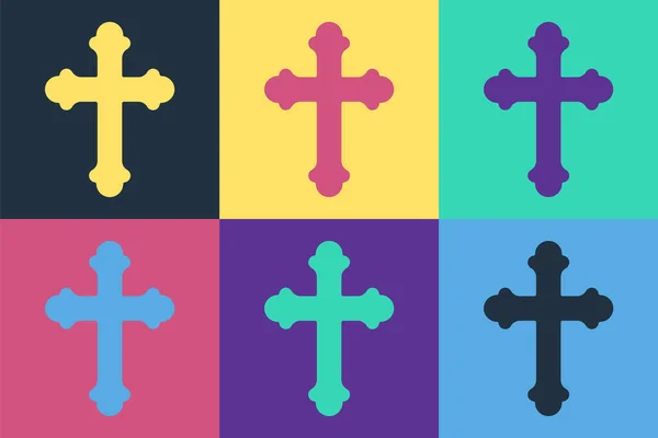 Pop Art Christian Kříž Ikona Izolované Barevném Pozadí Kostelní Kříž — Stockový vektor