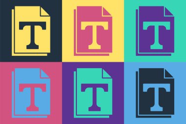 Pop art Metin dosya belgesi simgesi renk arkaplanında izole edildi. Vektör İllüstrasyonu