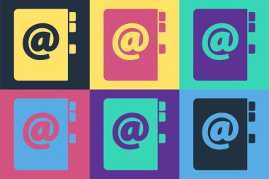 Pop Art Adres Defteri simgesi renk arkaplanında izole edildi. Not defteri, adres, bağlantı, rehber, telefon, telefon rehberi simgesi. Vektör İllüstrasyonu