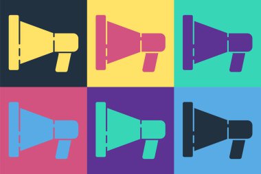 Pop Art Megafon simgesi renk arkaplanında izole edildi. Sözcü işareti. Vektör İllüstrasyonu