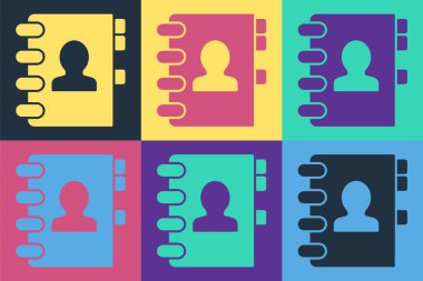 Pop Art Adres Defteri simgesi renk arkaplanında izole edildi. Not defteri, adres, bağlantı, rehber, telefon, telefon rehberi simgesi. Vektör İllüstrasyonu