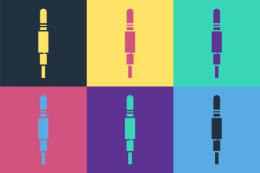 Pop Art Audio Jack simgesi renk arkaplanında izole edildi. Bağlantı ses ekipmanları için ses kablosu. Fiş kablosu. Müzik aleti. Vektör İllüstrasyonu