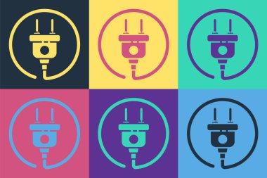 Pop Art Electric buji simgesi renk arkaplanında izole edildi. Bağlantı kavramı ve elektriğin kesilmesi. Vektör İllüstrasyonu