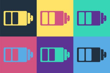 Pop Art Batarya şarj seviyesi göstergesi simgesi renk arkaplanında izole edildi. Vektör İllüstrasyonu