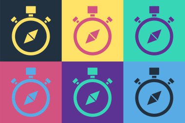 Pop Art Pusula simgesi renk arkaplanında izole edildi. Rüzgâr yön bulma sembolü. Rüzgar gül işareti. Vektör İllüstrasyonu