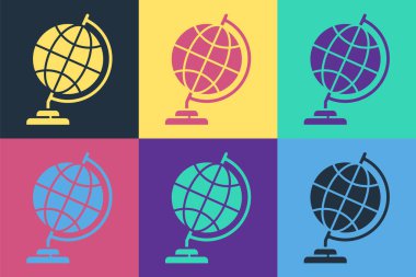 Pop Art Earth dünya ikonu renk arkaplanında izole edildi. Vektör İllüstrasyonu