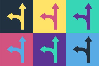 Pop Sanat Yolu trafik tabelası. Renk arkaplanında işaretleme simgesi izole edildi. İşaretçi sembolü. İzole sokak bilgi levhası. Yön tabelası. Vektör İllüstrasyonu