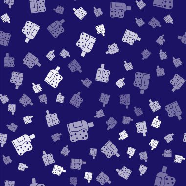 Beyaz şampuan şişesi ve sünger ikonu mavi arka planda izole edilmiş pürüzsüz desen. Vektör İllüstrasyonu