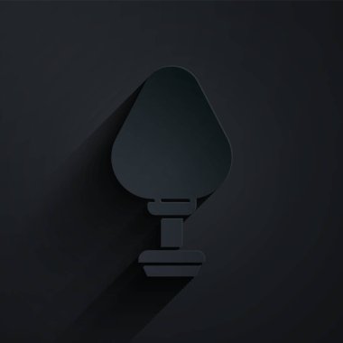 Kağıt kesiği Anal tıkaç simgesi siyah arkaplanda izole edildi. Kıç tıkacı işareti. Fetiş aksesuarı. Erkekler ve kadınlar için seks oyuncağı. Kağıt sanatı tarzı. Vektör İllüstrasyonu