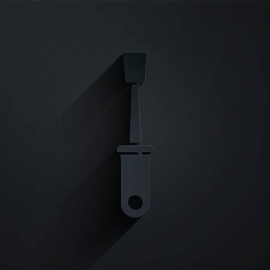 Kağıt kesiği tornavida simgesi siyah arkaplanda izole edildi. Servis aracı sembolü. Kağıt sanatı tarzı. Vektör İllüstrasyonu